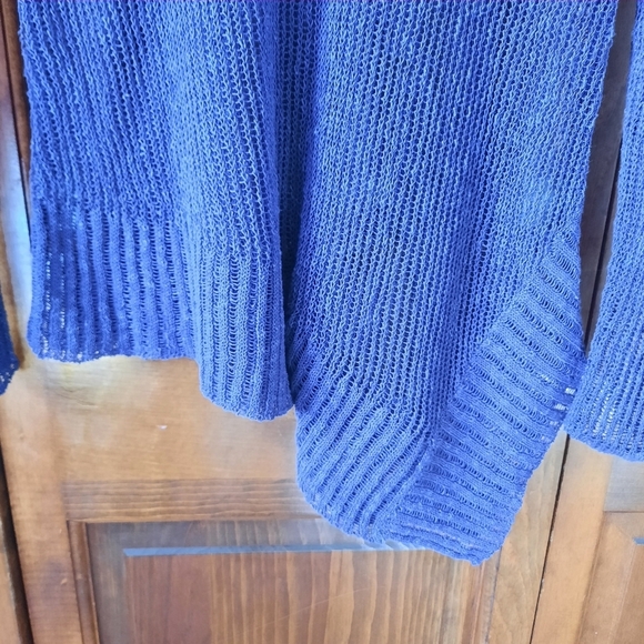 Eileen Fisher Linen Blend V-neck Airy Loose Knit Rib Asymmetrical Tunic Sweater - Picture 7 of 11